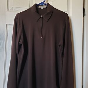 Calvin Klein Dark Brown Mens Size Medium Zip Collar Top